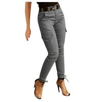 Ženska casual Solid Color patentni džep dizajn casual teretna hlače bez remena ženske activewear
