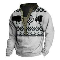 MLQIDK muške dukseve za zapadni Aztec, grafički džemper za tisak Slim Casual Henley V pulover iz vrata