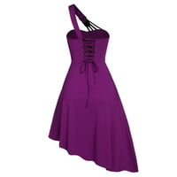 IOPQO haljine za žene haljine bez rukava Gotic Vintage Solid Boja Nepravilna haljina za šivanje ženske