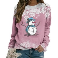 Ženska jesen i zimski povremeni božićni snjegović tiskani okrugli izrez dugih rukava pulover dukserice