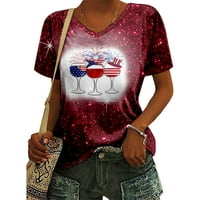 Sretna majica 4. jula, ženske majice V izrez, ležerne majice kratkih rukava, žene 2xS-8XL vrhova veličine