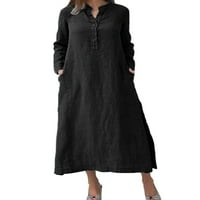 NOILLA dame maxi haljine V izrez haljina dugih rukava žene vintage čvrste boje crna xxl