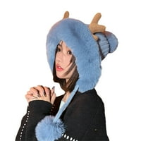 Ženska zima Slouchy pletit topla jelena uši slatka jagoda šešira vuneni kapa s dva zima topla kapuljača