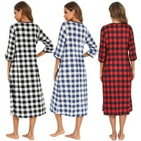 Žene karirane pidžame patima patentna rube casual noćni nosač za spavanje, dugačka spavaćica jesen zimska