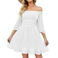Ženske casual haljine Mini V-izrez kratki rukav čvrsti bijeli m