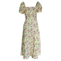 Ljetne haljine za žene s kratkim rukavima tisak cvjetnog uzorka šifonska haljina Square Crt Midi Split