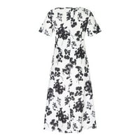 Žene Ležerne prilike kratkih rukava Crt Crt Summer haljina Bohemian Cvjetni ispisani Flowy Maxi haljina