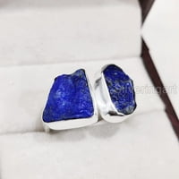 Prsten Lapis Lazuli, grubi LAZIS LAZULI prsten, afganistanski lapis, podesivi dvostruki kamen, srebro,