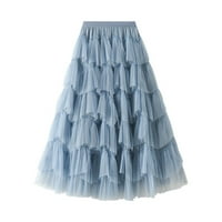 Djevojke Haljina moda Linija naborana duga tutu ruffle mreža vintage teleća duljina šifonska haljina
