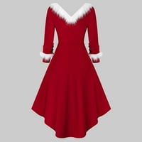 Božićne haljine za ženske plus veličina haljina V-izrez casual boja koja odgovara dugih rukava večernja