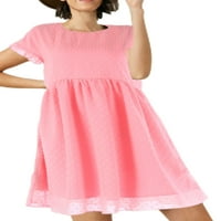 LUMENTO DAME Jednostavno Sundess Tunic Swiss Točke T majica Dress Plaing Crew izrez kratke mini haljine
