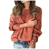 Simu ženski jesen Ležerni trendy džemper modni ženski luk ovratnik čvrsti gumbi rukav pleteni džemper
