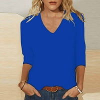 AirPow on Bluze za žene Ženska modna modna boja labava majica rukava rukava V-izrez casual vrhovi pamučni