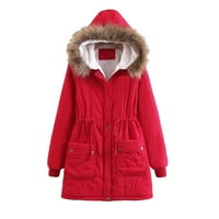 Labakihah kaputi za žene Žene Zimske dugih rukava s kapuljačom na otvorenom Warm Slim Jacket kaput crveni