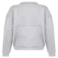 Niuer Women vrhovi pola zip pulover dugih rukava dugih rukava udobna majica rever izrez Grey M
