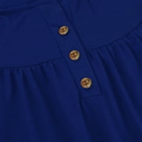Ženske vrhove Žene V izrez Čvrsti kratki rukav Nasled ruffle Tunic Dugme dvostruka bluza tamnoplava