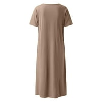 Shusuen ženski ljetni okrugli vrat Vintage A-line haljina Dužina koljena Kratki rukav Puna boja Ruched