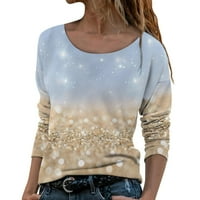 Ženska grafička tiska dugih rukava modna posada pulover casual labavi fit trendi dame bluze vrhovi