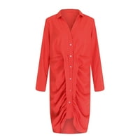CETHRIO MIDI haljine za žene Čvrsti dugi rukav ljetni i pad klirence crvene haljine veličine s
