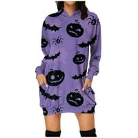 Yubatuo ženski povremeni Halloween Print Dugme s dugim rukavima Pulover Duksevi Duksevi za žene Purple