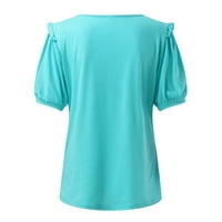 B91XZ Cropped vježbe za žene Ženske naborane na listu za pušačke rukavice Ljeto V izrez T majice Dressy Casual Bluzes Blue, XL