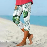 Caveitl ženske casual pantalone, ženski ljetni casual elastični struk ispisane obrezane hlače na plaži