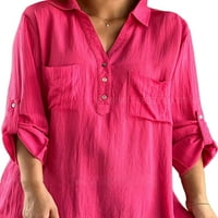 Zodanni dame bluza dugih rukava na dugim rukavima, casual majice elegantna tucijska majica ured tamno ružičasti xs