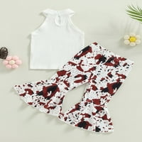 Thaisus Kids Girls Ljetne odjeće, ljetni casual Halterneck tenkovi + leopard cvjetne pantalone