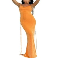 MA & Baby Women izdubljene duge špagete remenske haljine Bodycon Maxi Halter haljina bez leđa