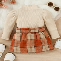 MubIneo Kid Baby Girl Set odjeće, čvrsti rebrasti pulover s dugim rukavima + plairan ispis a-line suknje
