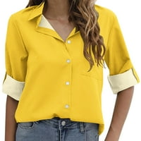 Huaii gumb dolje majice za žene labave v izrez bluze casual roll up corared vrhovi sa džepom ženske