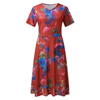 Modna haljina za žene pogodna v izrez kratkih rukava boemska cvjetna print običan fit jednostavnih t