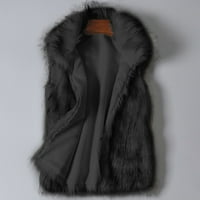 Žene FAU krzno prsluk zimski kaput prsluk bez rukava otvorena prednja fluftana jakna prsluk crna m