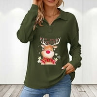 Guvpev modni ženski jesen i zimski pulover dugih rukava casual vrhovi božićni kostimi - vojska zelena