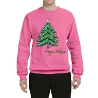 Divlji Bobby, sretan božićno stablo Božićni unise Crewneck grafički duks, neon ružičasta, srednja