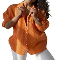 Colisha Ženska majica rever na vratu Dugme Down Bluza Labava ured Dugih rukava Tunika košulja narandže