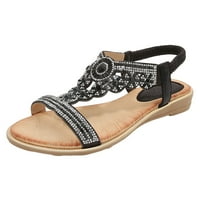 Boemian Style ravne sandale za žene Ljeto Rhinestone Clip nožni sandale Žene Elastične meke donje cipele
