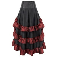 Charella Women srednja veka ruffles punk gotički spajanje Nepravilna dužina kućnih kolica suknja crvena,
