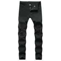Symoidne muške traperice - novi uski učvršćeni ravni hip-hop Stretch motocikl traper hlače Black XXXXXL