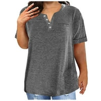 Sanbonepd ženski vrhovi V rect gumb modna solidna boja džep kratkih rukava labava majica