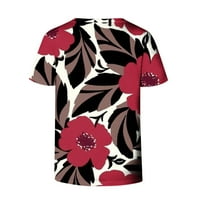 CETHRIO majice za žene- Ležerne cvjetne tiskane V-izrez kratkih rukava s kratkim rukavima vrhovi Brown