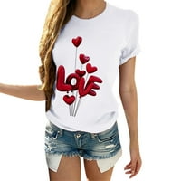 Majice za žene Valentinovo dnevno srce cvjetni print TEE Crew vrat kratkih rukava za bluza majica top