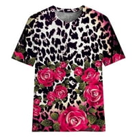 Youmylove Ženske leopard Šiveti ispisane majice kratki rukav O-izrez casual bluza na vrhu ulice udobne