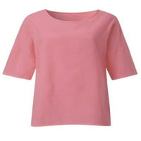 HAITE WOOD majica Crew vrat Ljetni vrhovi rukava majica Dame Tee Solic Color Tunic Bluse Ružičasta S
