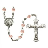 St. Theodora srebrne krunice oktobar ružičaste vatre Polirane perle Crucifi Veličina medaljine šarm