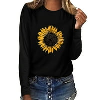 DRPGunly grafički tinejdžeri za žene tiskane majice Top suncokretov pulover O-izrez duge rublje duge