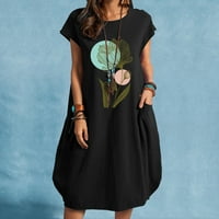 Ljetna haljina Ženska klasična kratka rukava okrugla vrata od tiskane haljine sa džepovima Midi haljina