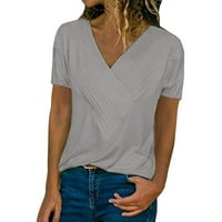 Cathalem ženski modni kratki rukav V izrez T majica Top Blue XL