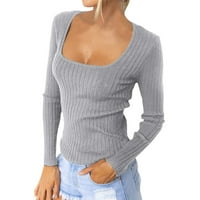 PHONESOAP Ženska košulja od pune boje Pleted dugih rukava Slim bluza FIT TOP THORT U NECT Slim Top Soft