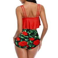 Bikini ruffle ispisuje trbuh i pokazuje tanke podijeljene žene crvene 3xl kupaće kostime